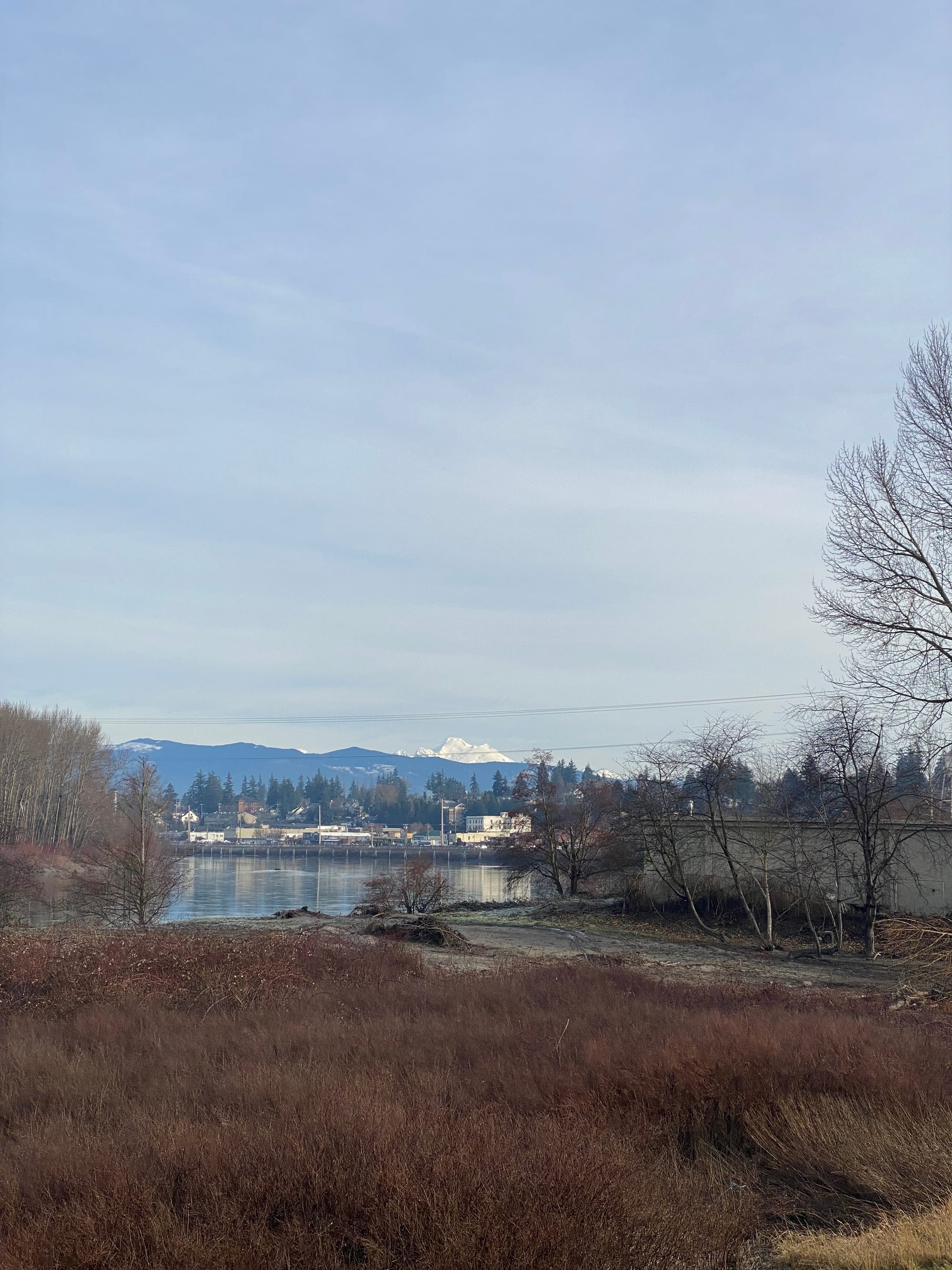 A phot of Skagit County including a mountain, lake, and trees